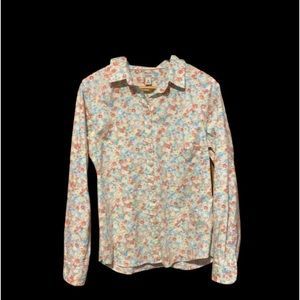 LL Bean floral casual button front womens shirt size medium